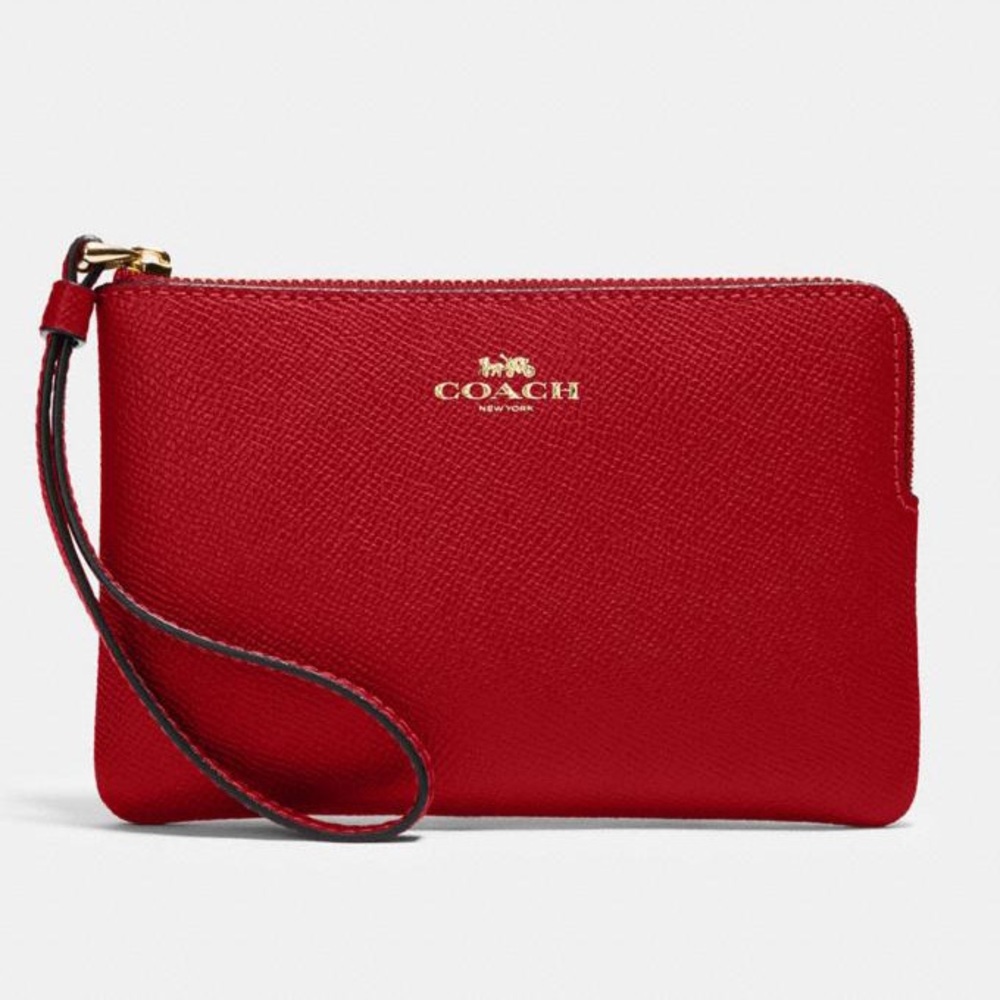 NWT COACH corner zip wristlet RED purse pouch new